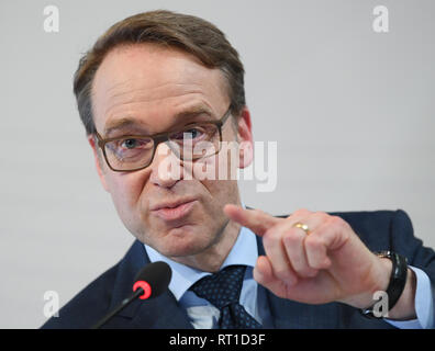 27. Februar 2019, Hessen, Frankfurt/Main: Der Präsident der Bundesbank, Jens Weidmann. Foto: Arne Dedert/dpa Stockfoto