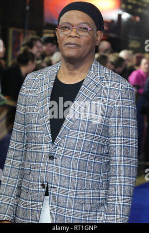 London, Großbritannien. 27. Feb 2019. Samuel L Jackson besucht Großbritannien Galavorstellung von Captain Marvin im Curzon Mayfair in London, UK. 27 Feb, 2019. Quelle: Martin Evans/Alamy leben Nachrichten Stockfoto