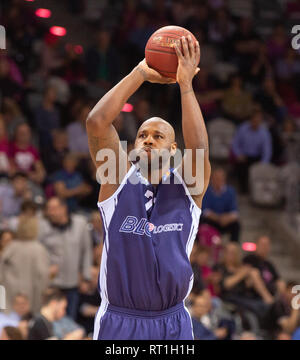 Bonn, Deutschland. 27 Feb, 2019. Bonn, Deutschland, 27. Februar 2019, Basketball, BBL, Bundesliga Telekom Baskets Bonn vs. Eisbaeren unterlagen Bremerhaven: Darnell Jackson (Bremerhaven). Credit: Jürgen Schwarz/Alamy leben Nachrichten Stockfoto