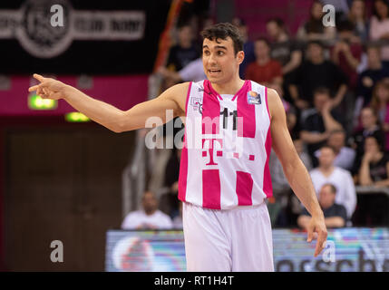 Bonn, Deutschland. 27 Feb, 2019. Bonn, Deutschland, 27. Februar 2019, Basketball, BBL, Bundesliga Telekom Baskets Bonn vs. Eisbaeren unterlagen Bremerhaven: Anthony DiLeo (Bonn) Gesten. Credit: Jürgen Schwarz/Alamy leben Nachrichten Stockfoto