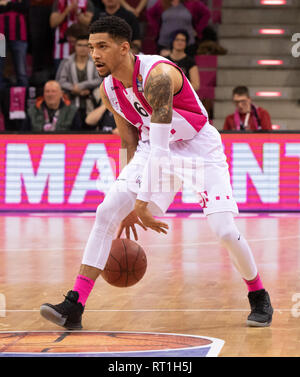 Bonn, Deutschland. 27 Feb, 2019. Bonn, Deutschland, 27. Februar 2019, Basketball, BBL, Bundesliga Telekom Baskets Bonn vs. Eisbaeren unterlagen Bremerhaven: Olivier Hanlan (Bonn) in Aktion. Credit: Jürgen Schwarz/Alamy leben Nachrichten Stockfoto