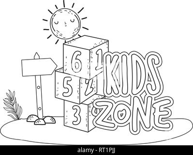 Bausteine zahlen Spielzeug mit Sun Kawaii Stock Vektor