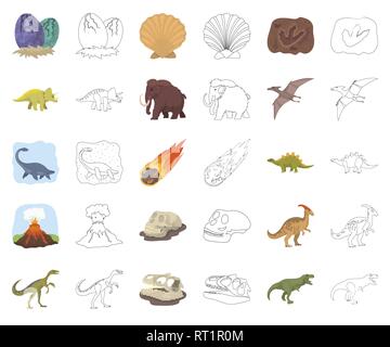 Alter, Tier, antike, Kunst, Cartoon, Outline, Sammlung, Design, Dinosaurier, Dinos, Ei, Eruption, ausgestorben, Flamme, Footprint, Fossilien, gallimimus, Pflanzenfresser, menschliche, Icon, Illustration, isoliert, jurassic, Logo, Säugetier, Mammut, Meteorit, parasaurolophus, Periode, Pflanze, prähistorische, pterodactyloidea bleibt, Felsen, Meer, Muschel, Satz, Zeichen, Stegosaurus, Stein, Symbol, Triceratops, tyrannosaurus, Vector, Vulkan, web Vektor Vektoren, Stock Vektor
