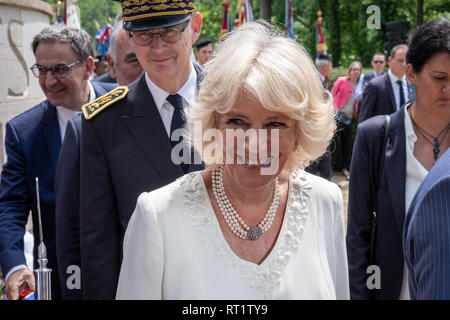 Gedenken an den 8. Mai in Lyon mit der königlichen Besuch des Prinzen von Wales und die Herzogin von Cornwall. In Anwesenheit von Gérard Collomb Minister für Stockfoto