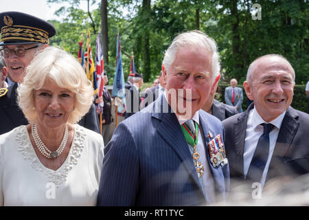 Gedenken an den 8. Mai in Lyon mit der königlichen Besuch des Prinzen von Wales und die Herzogin von Cornwall. In Anwesenheit von Gérard Collomb Minister für Stockfoto