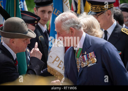 Gedenken an den 8. Mai in Lyon mit der königlichen Besuch des Prinzen von Wales und die Herzogin von Cornwall. In Anwesenheit von Gérard Collomb Minister für Stockfoto