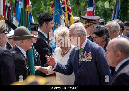 Gedenken an den 8. Mai in Lyon mit der königlichen Besuch des Prinzen von Wales und die Herzogin von Cornwall. In Anwesenheit von Gérard Collomb Minister für Stockfoto