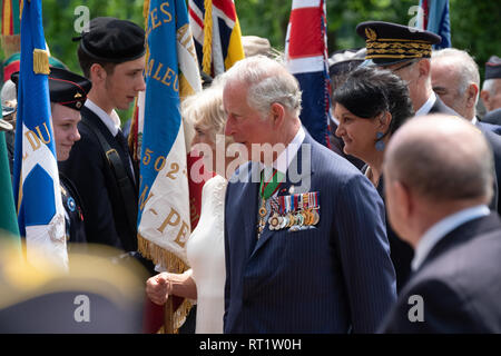 Gedenken an den 8. Mai in Lyon mit der königlichen Besuch des Prinzen von Wales und die Herzogin von Cornwall. In Anwesenheit von Gérard Collomb Minister für Stockfoto