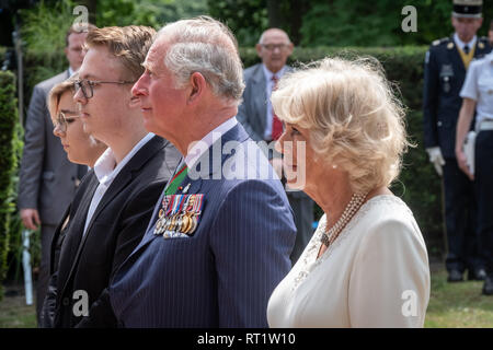 Gedenken an den 8. Mai in Lyon mit der königlichen Besuch des Prinzen von Wales und die Herzogin von Cornwall. In Anwesenheit von Gérard Collomb Minister für Stockfoto