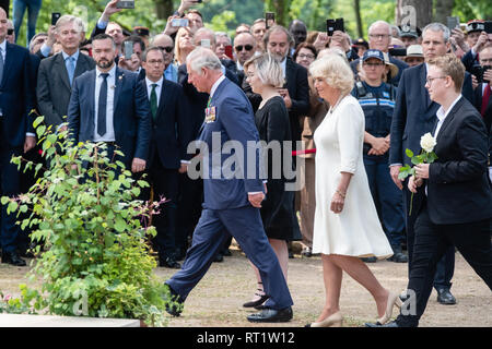 Gedenken an den 8. Mai in Lyon mit der königlichen Besuch des Prinzen von Wales und die Herzogin von Cornwall. In Anwesenheit von Gérard Collomb Minister für Stockfoto