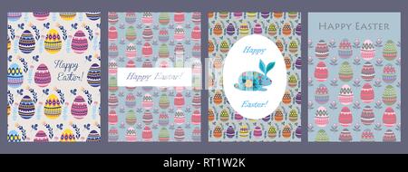 Frohe Ostern. Vorlagen für Karten und Flyer mit cartoon Flachbild cute Ostereier Muster. Vector Illustration Stock Vektor