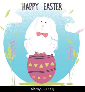 Osterhase Grußkarte Design. Osterhase auf ei Vector Illustration Stock Vektor