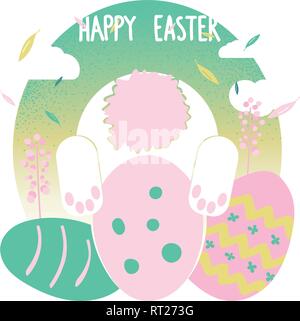 Ostern Grußkarte Design. Osterhase auf Eier Vector Illustration Stock Vektor