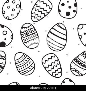 Schwarze und Weiße Ostern Eier nahtlose Muster Vector Illustration. Hand doodle Ostereier gezeichnet. Stock Vektor