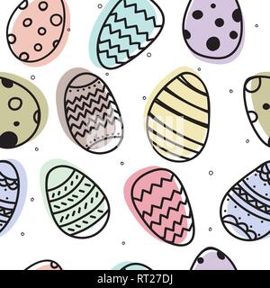 Bunte Ostereier nahtlose Muster Vector Illustration. Hand doodle Ostereier gezeichnet. Stock Vektor