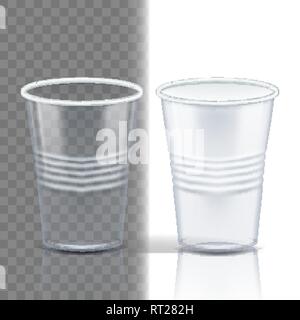 Schale aus Kunststoff transparente Vektor. Grafik Marke. Getränke Tasse. Einweggeschirr deutlich leerer Behälter. Kalt oder Warm essen trinken. 3D-isoliert Stock Vektor