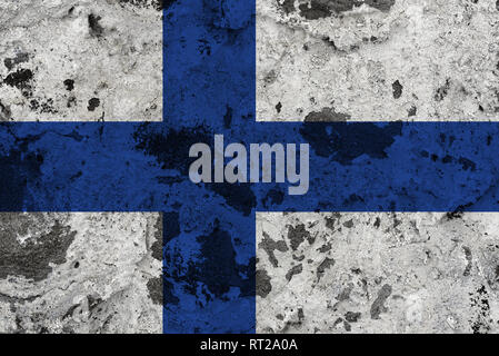 Finnland Flagge auf alte Mauer. Patriotische grunge Hintergrund. Nationalflagge von Finnland Stockfoto