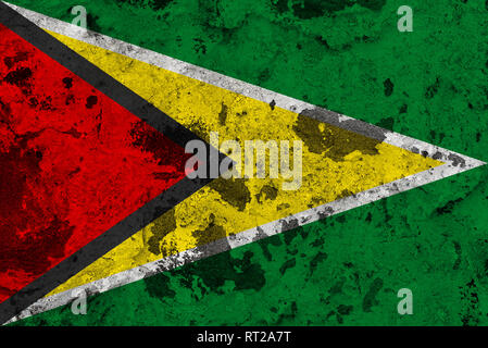 Guyana Flagge auf alte Mauer. Patriotische grunge Hintergrund. Nationalflagge von Guyana Stockfoto