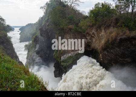 Top der Murchison Falls auf der Victoria Nil im Murchison Falls National Park, Northern Uganda, Ostafrika Stockfoto