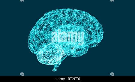 3D-Darstellung von digitalen Gehirn, abstrakten Verbindungen, Konzept der künstlichen Intelligenz und der Möglichkeiten des Geistes Stock Vektor