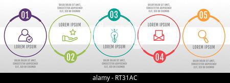 Moderne und einfache flache Vector Illustration. Infografik Vorlage mit fünf Kreise, Elemente, Sektoren und Prozentsätzen. Für Unternehmen entwickelt. Stock Vektor