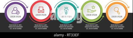 Moderne vector Abbildung 3 D. Infografik Kreise Vorlage mit fünf Elementen, Pfeile, Symbole. Für Business, Präsentationen, Web Design Stock Vektor