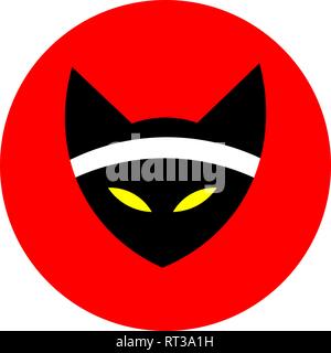 Cat Logo, Symbol. Katze ninja Illustration Vektor. Eine Katze mit einer Bandage. Kampfsportarten Japan Rote Sonne Stock Vektor