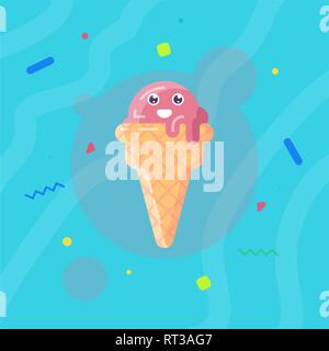 Vector Illustration von süßen Eis in der Waffel Cup im Comic-stil. Stock Vektor