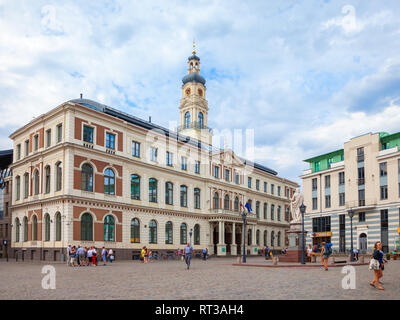 Riga, Lettland - 25-August-2015: Das Gebäude des Rathauses am Hauptplatz in Riga, Lettland. Stockfoto