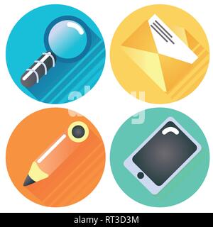 Vier internet Tasten Lupe, Schreiben, Stift und Tablett Stock Vektor