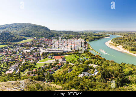 Hainburg vom Braunsberg, Donau, Niederösterreich Stockfoto