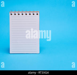 Öffnen leer Notebook in Linie auf einem blauen Hintergrund, kopieren Raum Stockfoto