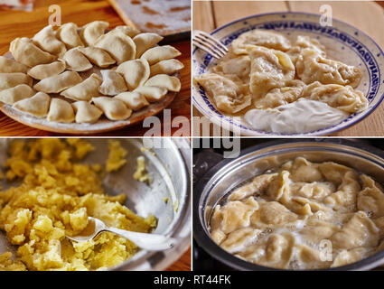 Knödel und Zutaten. Der Prozess des Kochens Stockfoto