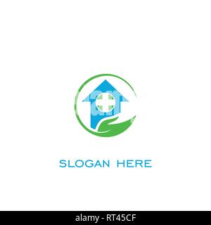 Home Medical logo, Gesundheitswesen logo Vektorgrafik flache Bauform. Stock Vektor
