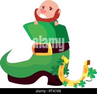 Leprechaun boot Hufeisen happy st patricks day Vector Illustration Stock Vektor