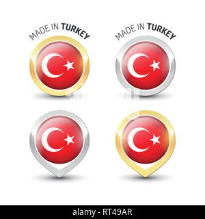 In der Türkei-Garantie Label mit der türkischen Flagge runde Gold und Silber Symbole gemacht. Stock Vektor