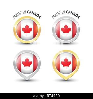 In Kanada - Garantie Label mit der kanadischen Flagge runde Gold und Silber Symbole gemacht. Stock Vektor