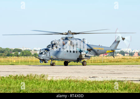 Ein Kasachstan Air Defence Forces Mi-35M Gunship. Stockfoto