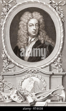 Joseph Addison, 1672 - 1719. Englische Essayist, Dichter und Staatsmann. Aus der Ausgabe 1813 Der Leiter der illustren Personen von Großbritannien, gestochen von Herrn Houbraken und Herr Vertue mit Ihrem Leben und Zeichen. Stockfoto