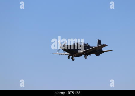 Tucano Trainer, an RAF Valley, Anglesey, Nordwales Stockfoto