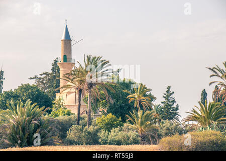 Hala Sultan Tekke oder die Moschee von Umm Haram auf dem Salzsee von Larnaca, Zypern Stockfoto