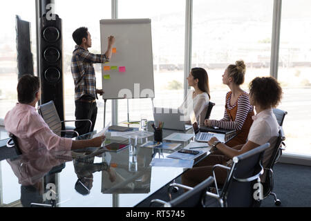 Männliche executive Erklärung über Flipchart im Büro Stockfoto