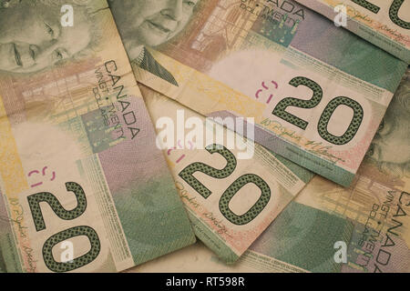 Nahaufnahme der Kanadische 20 dollar Rechnungen Stockfoto