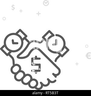 Zeit ist Geld, Vektor Symbol Leitung. Geld und Finanzen Symbol, Piktogramm, Sign. Licht abstrakten geometrischen Hintergrund. Editierbare Schlaganfall. Stellen Sie Line Wei Stock Vektor