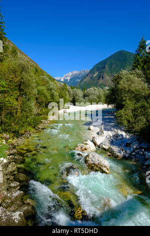 Slowenien, Soca Tal, in der Nähe von Trenta, Fluss Soca, Triglav Nationalpark Stockfoto