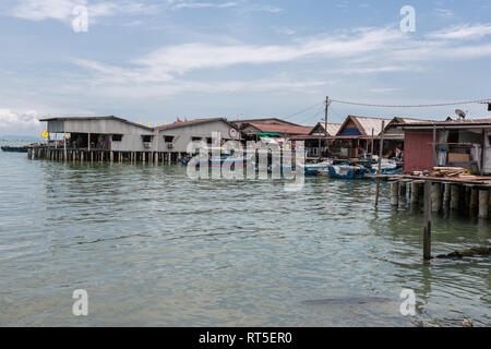 George Town, Penang, Malaysia. Kauen Bootsanleger, eine historische chinesische Siedlung. Stockfoto