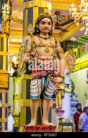 Hindu Gott des Krieges Lord Murugan, Sri Maha Mariamman Tempel, Georgetown, Penang, Malaysia. Stockfoto