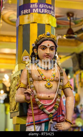 Hindu Gott des Krieges Lord Murugan, Sri Maha Mariamman Tempel, Georgetown, Penang, Malaysia. Stockfoto
