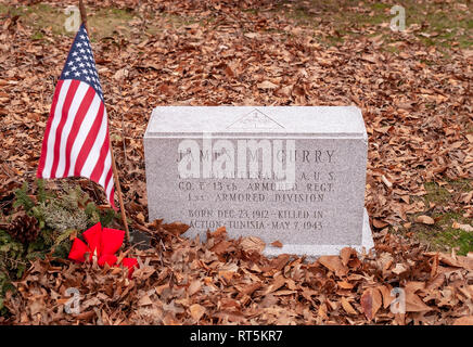 Das Grab von 1 Lt James Curry der US Army 1st Armored Division KIA in Tunesien 1943. Er ist in Pittsburgh, Pennsylvania, USA begraben Stockfoto