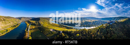 Deutschland, Rheinland-Pfalz, die Weinberge und die Marienburg in der Nähe von Puenderich, Mosel Stockfoto